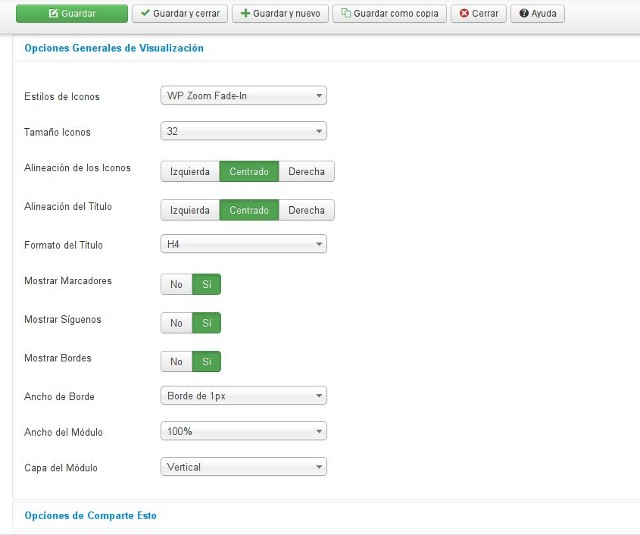 Opciones de Visualización de CoalaWeb Social Links