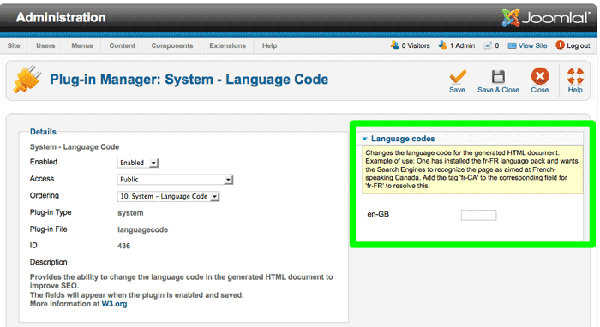 Mejora de SEO en Joomla! 2.5: Nuevo plugin del sistema: languagecode