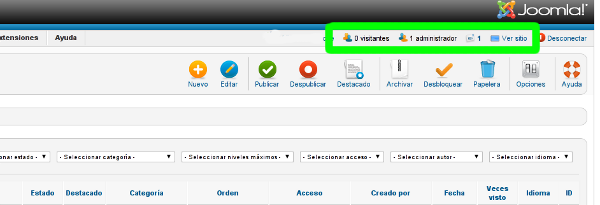 Pantalla de estado mejorada en el Backend en Joomla! 2.5